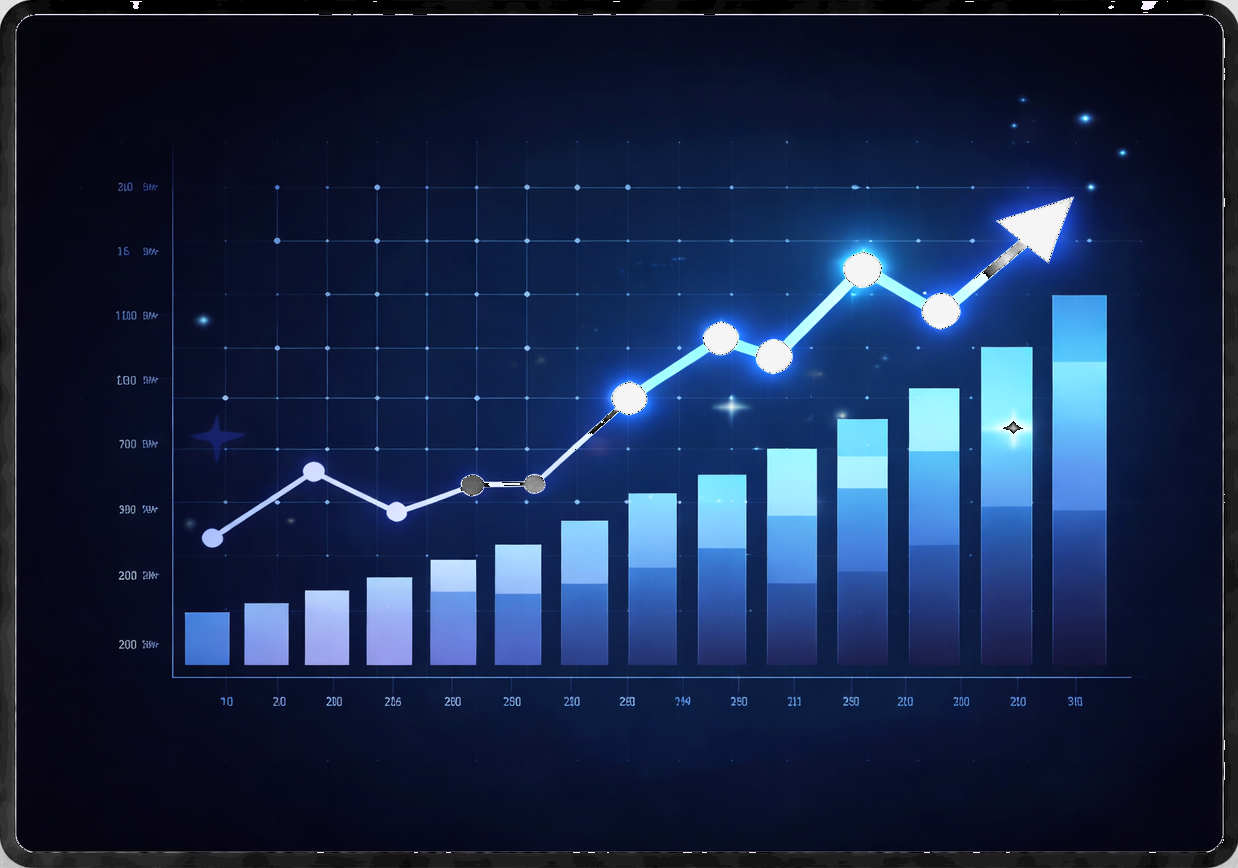 Gráfico futurista de crecimiento y analítica